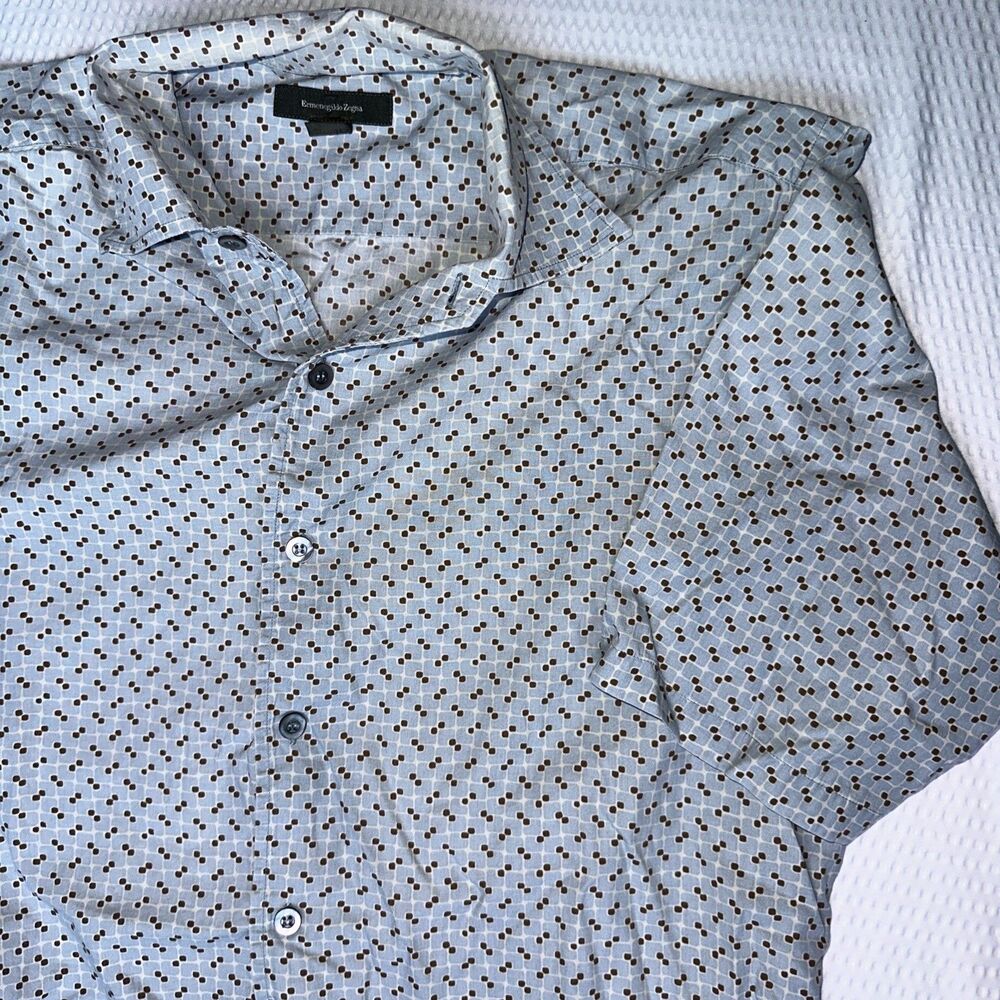 Ermenegildo Zegna Button Down Shirt 100% Cotton Allover Pattern Blue Men's Large